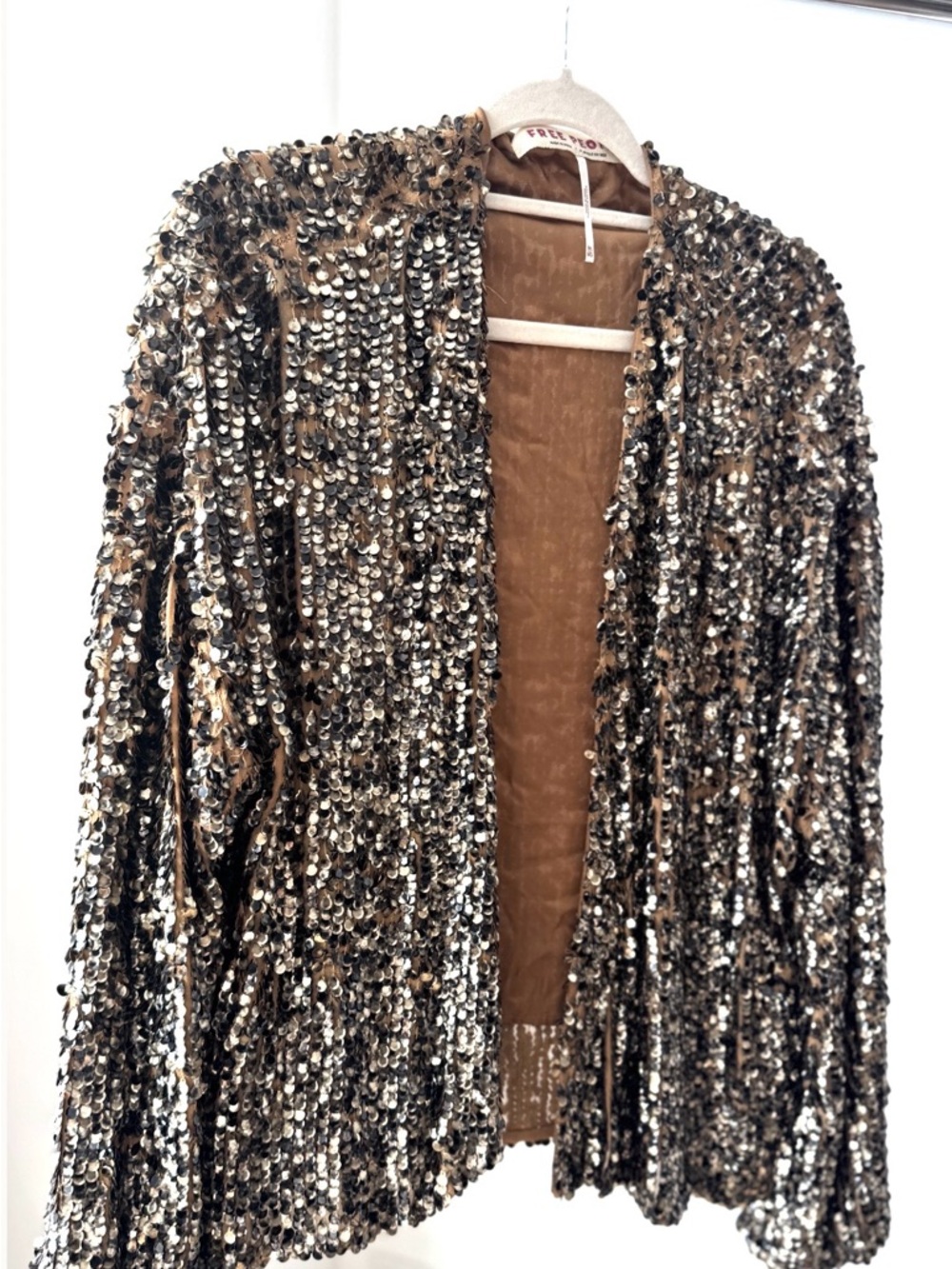 Free People Brown Satin Jacket with Pink Logo Tag